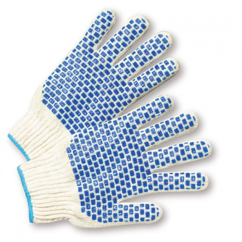 Coated Knit Gloves. String Knit. Blue Block PVC. 20 Pair perCase.